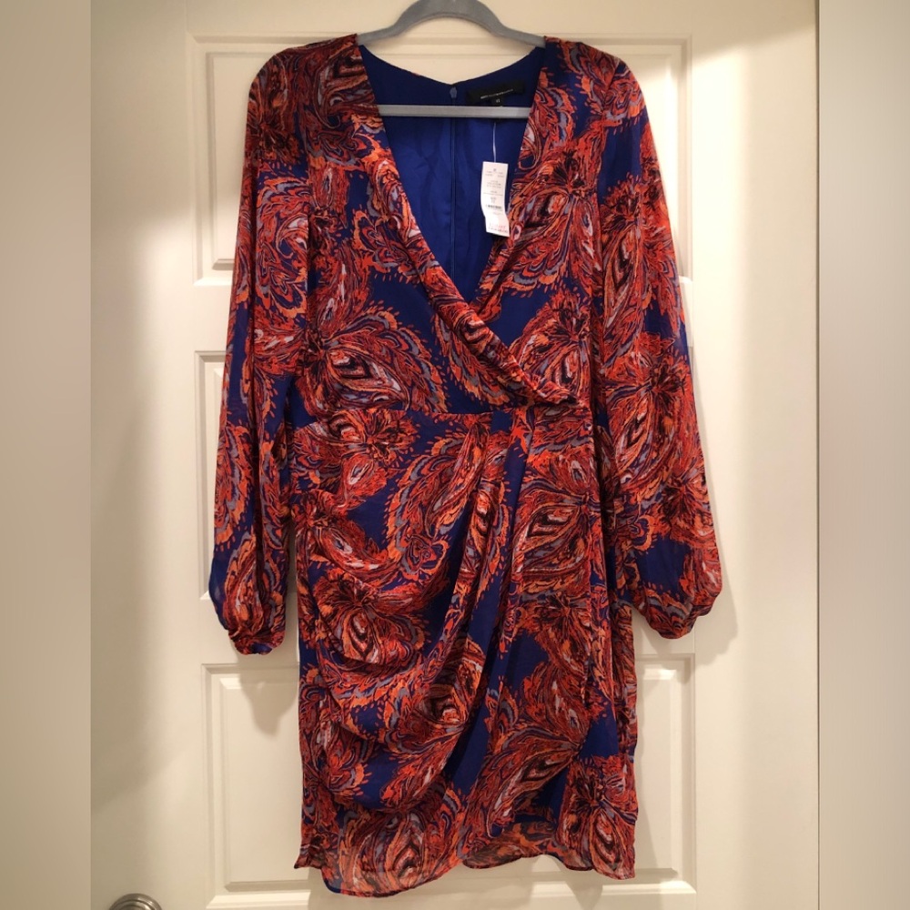 White House Black Market Blue and Red Paisley Wrap Mini Dress